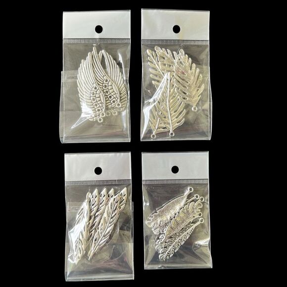 4 Bundles of Silver Tone Leaf Charms 6 of each 24 Total Charms - Picture 2 of 10
